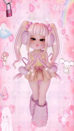 an anime doll with pink hair and dress