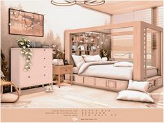 an artistic rendering of a bedroom with furniture and decor