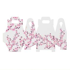 the paper cutouts are designed to look like pink flowers and leaves on white background