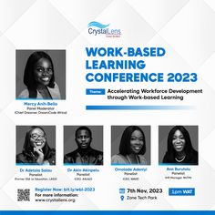 a flyer for the work - based learning conference with five women in black and white