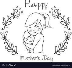 a mother's day card with a woman holding her baby in the middle of a wreath