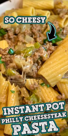 Close up of instant pot Philly cheesesteak pasta. To show off the ground beef, onions, green peppers, and the melted cheese. Instant Pot Beef Casserole Recipes, Pasta Dinner Recipes Instant Pot, Hamburger Insta Pot Recipes, Quick Instant Pot Dinners Ground Beef, Instant Pot Meals With Ground Beef, Pressure Cooker Recipes Ground Beef, Instant Pot Philly Cheese Steak Pasta, Instant Pot Ground Beef Recipes Dinners, Instant Pot Ground Beef Pasta