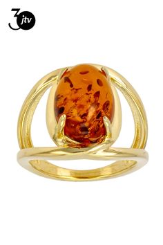 14x10mm Oval Amber 18k Yellow Gold Over Sterling Silver Ring. Measures Approximately 0.93"L x 0.76"W. Not Sizeable. Insect Ring, Sterling Silver Ring, Silver Ring, Sterling Silver Rings, Amber, 18k Gold, Silver Rings, Yellow Gold, Sterling Silver