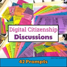 a pile of papers with the words digital citizenship discussion