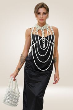 Pearl Body Chain Round Layered Long Necklaces - White - TGC Boutique