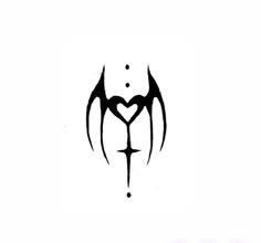 a black and white drawing of a heart with wings on it's side, in the shape of a cross