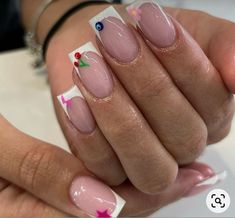 Square Tip Nail Ideas, Square Biab Nails Summer, Summer Nails 2024 French, Nail Inspo For Natural Nails, Festival Nails Square, Nails Ideas Colourful, Summer Nail French Tips, Spain Holiday Nails, French Tip Pattern Nails