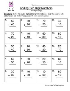 the addition worksheet for adding two digit numbers to one digit number, which is also