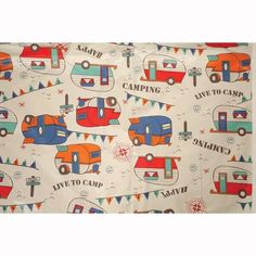 an image of camping camper themed fabric