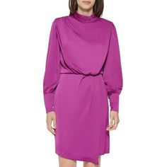 Manufacturer: Karl Lagerfeld Paris Style Type: Mini Dress Collection: Karl Lagerfeld Paris Sleeve Length: Bishop Sleeves Material: 100% Polyester Fabric Type: Satin Specialty: Drapey Sku: BH5094657 Size: 6.  Color: Purple.  Gender: female.  Age Group: adult. Paris Style, Satin Short, Karl Lagerfeld Paris, Short Mini Dress, Pink Mini Dresses, Satin Dress, Satin Dresses, Karl Lagerfeld, Paris Fashion