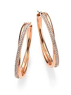 Michael Kors- Brilliance Statement Pave Crossover Rose Goldtone Hoop Earrings/1.75"- $95 Elegant Rose Gold Hoop Earrings For Everyday Luxury, Luxury Rose Gold Hoop Earrings For Party, Rose Gold Hoop Earrings With Pave Setting, Luxury Rose Gold Earrings With Pave Setting, Luxury Rose Gold-plated Hoop Earrings, Bridal Diamond Necklace, Bridal Jewellery Earrings, Bridal Earrings Studs, Antique Gold Jewelry Indian