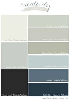 the different shades of gray and white paint colors for walls, windows, and doors