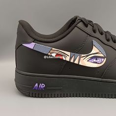 Elevate your sneaker game with the Nike Air Force 1 Anime Character Eyes Custom. These iconic shoes feature unique and eye-catching designs inspired by popular anime characters. With premium materials and expert craftsmanship, these sneakers offer both style and comfort. Perfect for both sneaker enthusiasts and anime fans alike. ★ Brand new with box ★ Each pair is unique and one of a kind ★ Each pair is personally handmade, painted with high quality Angelus. ★ Leather acrylic paint. Topped with Black Sneakers With Anime Print For Sports, Black Casual Custom Sneakers With Anime Print, Black High-top Sneakers With Anime Print, Black Sneakers With Anime Print And Round Toe, Black Anime Print Sneakers With Round Toe, Anime Character Eyes, Character Eyes, Iconic Shoes, Sneaker Games