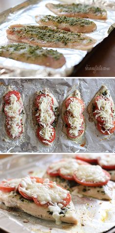 the process of making homemade pizzas is shown in three different pictures, including one with cheese and tomatoes