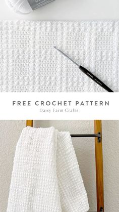 a crochet blanket with the text, free crochet pattern day farm crafts