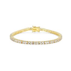 Give the perfect birthday gift with this 18k gold plated birthstone tennis bracelet. Click on this JEWELRY & WATCHES GUIDE to learn about fit, styles, materials and more! Give the perfect birthday gift with this 18k gold plated birthstone tennis bracelet. Click on this JEWELRY & WATCHES GUIDE to learn about fit, styles, materials and more! FEATURES Length: 7.25 in. Clasp: box Nickel safe Metal: sterling silver Plating: 18k gold Finish: polished ImportedSTONE DETAILS Shape: round Setting: prong Gemstones may have been treated to enhance their appearance. Special care may be required. Please visit our Gemstone Treatment & Special Care Guide for more information. Size: 7.25". Color: Wh Sapphire April. Gender: female. Age Group: adult. Material: Gold Over Sterling. Classic Yellow Gold Tennis Bracelet With Sparkling Stones, Gold Tennis Bracelet With Prong Setting For Everyday Wear, Classic Tennis Bracelet With Sparkling Stones As Gift, Yellow Gold Tennis Bracelet With Sparkling Stones, Yellow Gold Tennis Bracelet With Sparkling Stones For Anniversary, Gold Tennis Bracelet With Sparkling Stones For Anniversary, Gold Tennis Bracelet With Brilliant Cut As Gift, Adjustable Gold Tennis Bracelet With Brilliant Cut, Adjustable Gold Tennis Bracelet For Anniversary