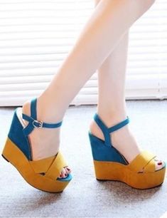 $49.90 - Blue and yellow mustard platform Wedge Heels. Those heeled wedge heels shoes are for elegant ladies, teens and feminine women. Women Wedges Sandals, Summer Shoes Wedges, Women Wedges, Women Casual Shoes, Wedges Sandals, Womens Sandals Summer, Womens Sandals Wedges, Womens Summer Shoes, Stiletto Boots