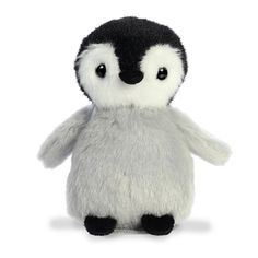 a small stuffed penguin with black and white feathers