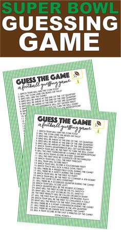 two pieces of paper that are on top of each other with the words guess game