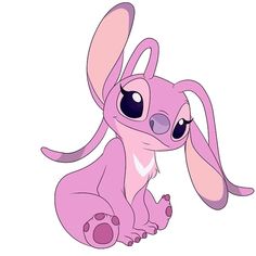 a pink cartoon rabbit sitting on the ground