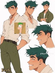 an anime character with green hair and white shirt