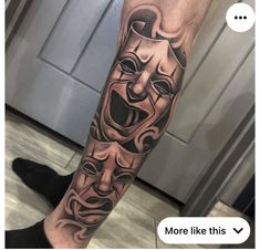 a man with a mask on his leg and the words, more like this above it