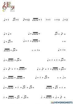 sheet music worksheet with musical notes