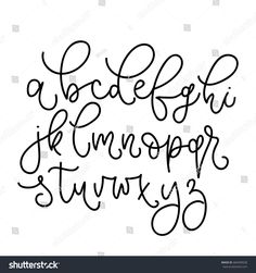 handwritten alphabet with cursive letters and numbers in black ink on a white background