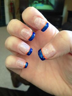 Orange Blue Hair, Broncos Nails, Football Nails, Ideas For Nails, Nails Orange, Orange Nail Designs, New Nail Designs, Shellac Nails