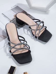 Black Glamorous     Mules Embellished   Women Shoes Elegant Shoes Heels, Mens Sandals Fashion, Mules Women, Fancy Flats, Women Casual Flats, Elegant Sandals