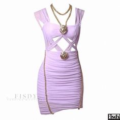 Fisdy - Stunning Purple Sleeveless Bandage Dress with Metallic Chain Detail, Ruched Mesh, and Cutout Design Purple L, Bandage Midi Dress, Cutout Design, Home Dress, Knee High Leather Boots, Bandage Dress, Olivia Mark, Fashion Classy, Leather Boots