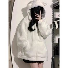 SPECIFICATIONS Season: Autumn/Winter Decoration: Pockets Age: 18-24 Material: POLYESTER Thickness: Thick Elasticity: Non Strech Sleeve Style: regular Hooded: Yes Fabric Type: FLEECE Pattern Type: Solid Style: Sweet Fit Type: LOOSE 1Measurement In CM size Shoulder(cm) Bust(cm) Body Length(cm) Sleeve(cm) M 54 117 66 51 L 55 121 68 52 XL 56 125 70 53 2XL 57 129 72 54 White Coats, Grunge Jacket, Fluffy Jacket, Fluffy Coat, Soft Winter, Baby Tees Y2k, Y2k Baby Tee, Winter Outerwear, Bear Ears