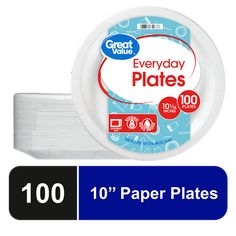 10 paper plates with every day plates on the front and one for each plate, 100 count