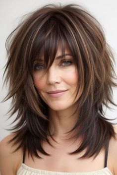 27+ Shag Hairstyles Over 40 Shaggy Haircuts 21 Choppy Rocker Hair, Shaggy Rocker Hair, Shags For Fine Hair, Emo Layered Hair, Modern Day Shag Haircut, Feather Layer Haircut, Shag With Side Bangs, Rockstar Shag Haircut, Shaggy Bob For Fine Hair Over 50