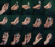 many images of hands holding wine glasses with different angles and sizes, all showing the same amount