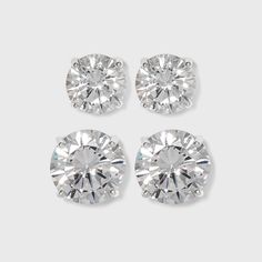 Complete any of your ensembles with a dash of sparkle with this Sterling Silver Cubic Zirconia Duo Round Stud Earring Set 2pc - Clear. Constructed from sterling silver, this set of cubic zirconia round studs come in two different sizes — giving you several options to choose from. Showcasing round-cut, clear cubic zirconia stones held secure in a four-prong setting, these brilliant earrings are both simple and elegant to wear. Gender: female. Age Group: adult. Pattern: Solid. Rod Wave, Expensive Jewelry Luxury, Expensive Jewelry, Cubic Zirconia Earrings, Round Stud Earrings, Unisex Jewelry, Stud Earrings Set, Sterling Silver Studs, Sterling Silver Earrings Studs