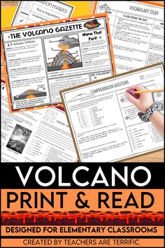 the volcano print and read activity is shown in this image with text overlaying it