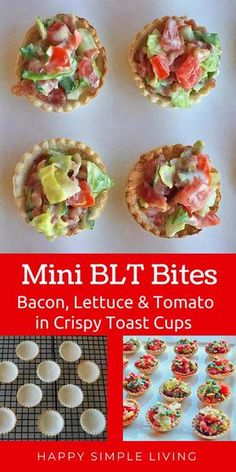 mini bites bacon, lettuce and tomato in crispy toast cups