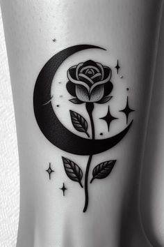 a rose and crescent tattoo on the foot