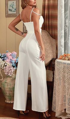 This white jumpsuit is a perfect choice for a chic summer look! Featuring cutout detailing and sleeveless design, it's an effortless way to look stylish! Gentle Dry Clean Only Colour may vary due to lighting on images. The product images (without model) are closest to the true colour of the product.Item runs true to size chart and is cut to suit our size chart. Please refer to our size chart for the best fit. Do not size up or down. Elegant Summer Outfits, Clear Strap Heels, Brunch Date, White Jumpsuit, Sleeveless Jumpsuits, Plus Dresses, Summer Look, Ruched Dress, Wide Leg Jumpsuit