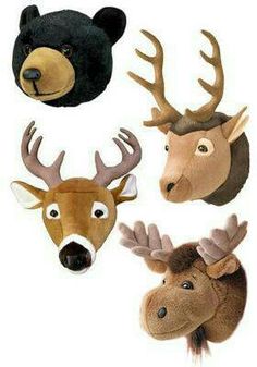 four different types of deer head masks on a white background