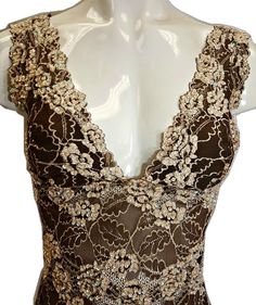 Brown Fitted Top For Evening, Elegant Beige Embellished Tops, Elegant Embellished Beige Tops, Brown Sleeveless Evening Tops, Elegant Beige Sequined Tops, Elegant Brown Tops For Evening, Elegant Lace Top With Sequins, Elegant Lace Tops With Sequins, Fitted Embellished Beige Tops