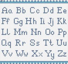 a cross stitch pattern with the letters and numbers for each letter, including one in blue