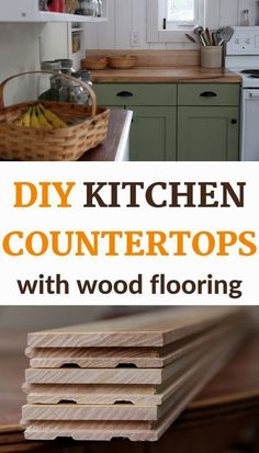 kitchen countertops with wood flooring stacked on top of each other and the words diy kitchen countertops with wood flooring above them