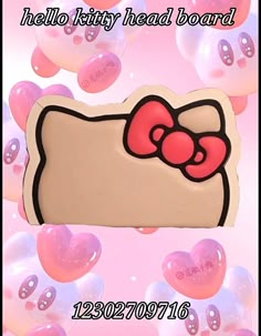 an image of a hello kitty head board with hearts in the air and bubbles around it