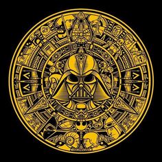 darth vader poster in yellow and black with the symbols for star wars on it