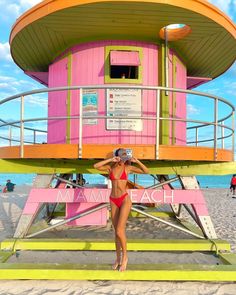 South Beach Miami Pictures, South Beach Photo Ideas, Miami Beach Poses, Miami Beach Instagram Pictures, Miami Beach Pictures Photo Ideas, Miami Vice Photoshoot, Miami Beach Photoshoot, Lifeguard Tower Photoshoot, Miami Photoshoot Locations