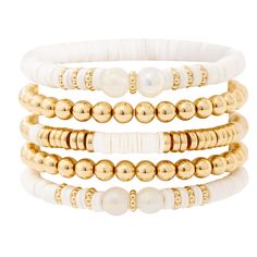 PRICES MAY VARY. What You Get: 7Pcs heishi surfer bracelets set, include 2PCS black clay bead bracelet, 2PCS white clay bead bracelet, 2PCS gold plated beaded bracelets and 1PCS mixed bracelet. Trendy and Stylish, you can mix and match with other ones you have too, would look great with most outfits, match a lot of your dresses Suitable Size: inner perimeter of the bracelet is approx. 6.8/7 inches which is suitable for most people wrist size.The bracelets are stretchy, its's comfortable and stre Black Clay Bead Bracelet, White Clay Bead Bracelet, Heishi Jewelry, Bead Stretch Bracelets, Bracelets Summer, Heishi Bracelets, Pony Bead Bracelets, Bracelet Trendy, Clay Bead Bracelet