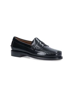 Sebago 'Classic dan' black leather loafers with contrast stitching, square toe, slip-on fit, leather sole. Composition: 100% Pelle | Sebago Men's classic Dan Loafers in Black | SS24 Black Leather Loafers, Men's Loafers, Golden Goose Shoes, Penny Loafers, Flat Shoes, Leather Loafers, Mens Casual Shoes, Loafer Shoes, Loafers Men