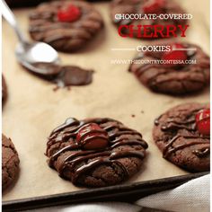 chocolate covered cherry cookies on a baking sheet